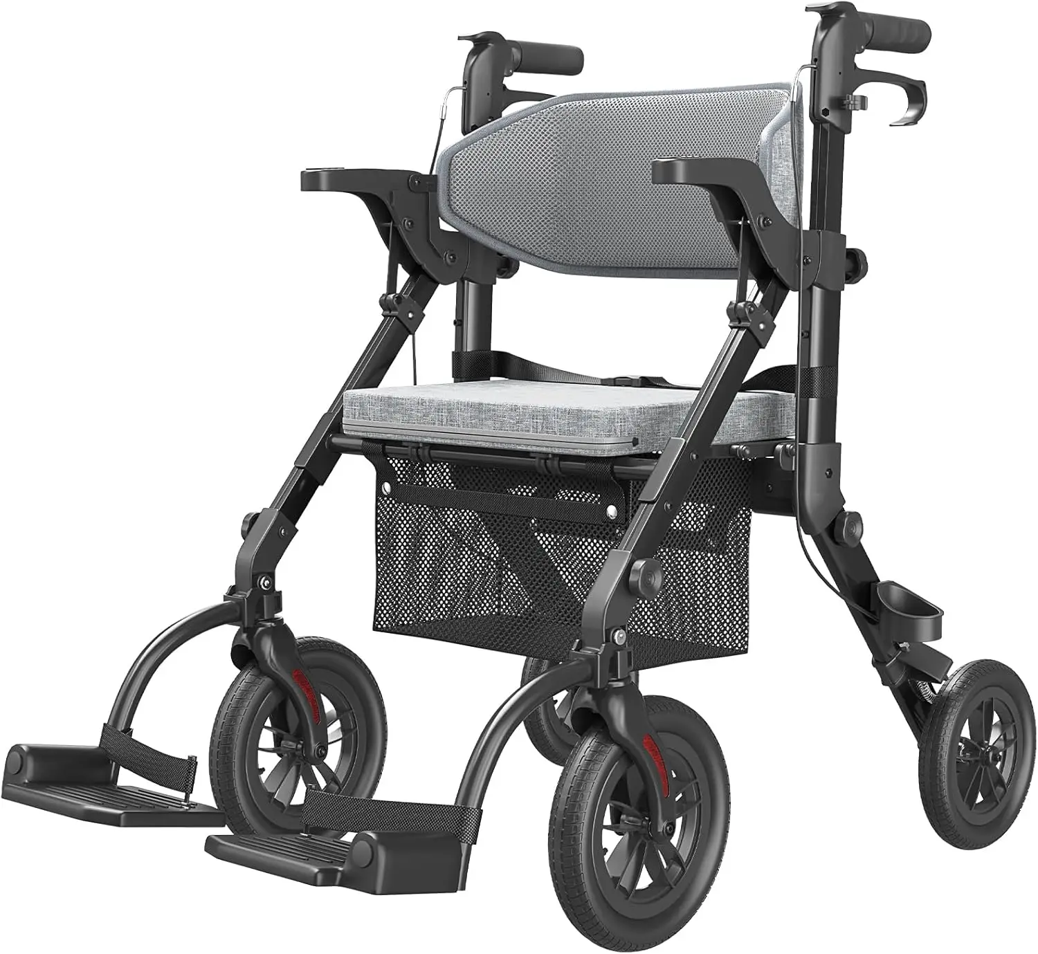 

Rollator-Walkers-for-Seniors-with-Seat, Walker Wheelchair Combo, Transport-Wheelchair-Lightweight-Foldable, Adult Walkers