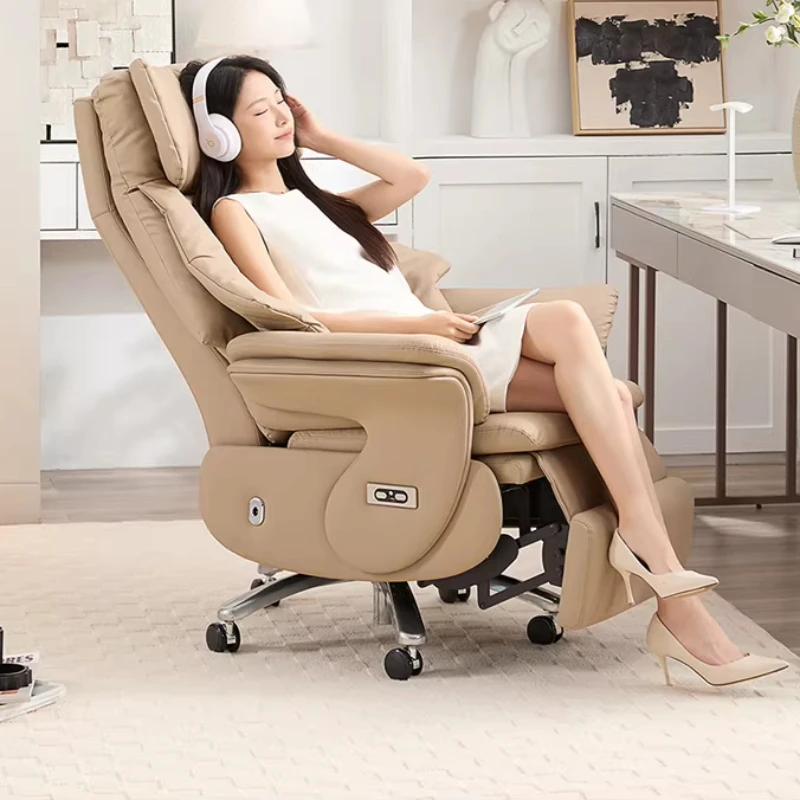 Genuine Leather Electric Reclining Boss Chair with Massage Comfortable Office Chair Perfect for Afternoon Naps office furniture