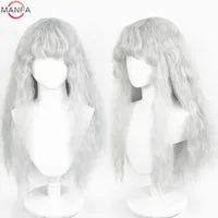 Peluca de Cosplay Griffith, pelucas de pelo sintético largo ondulado y rizado gris claro, resistentes al calor + gorro de peluca
