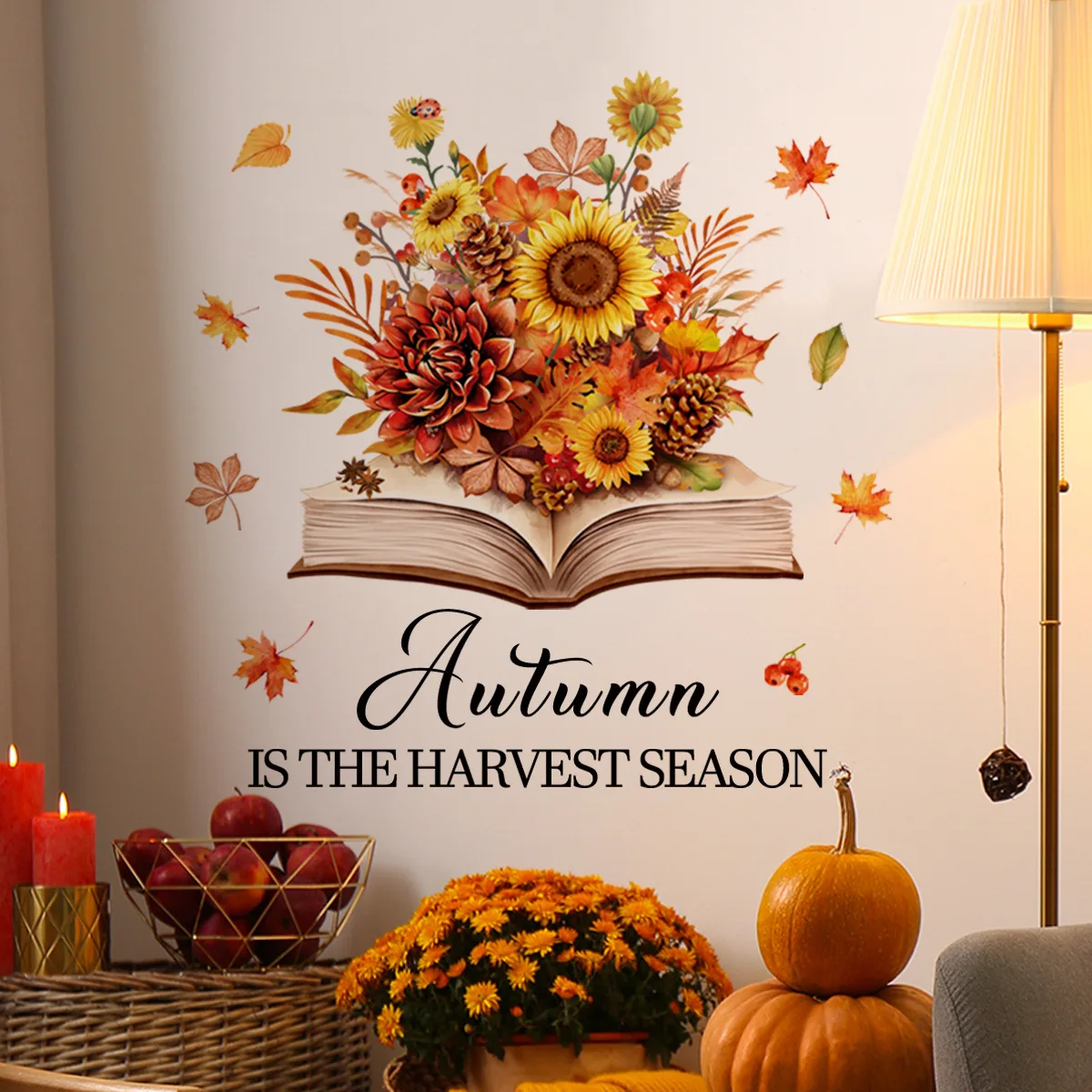 Open BookAutumn Leaves Wall Sticker Library Classroom Reading Book Study Animal Wall Decal School Bedroom Vinyl Home Decor