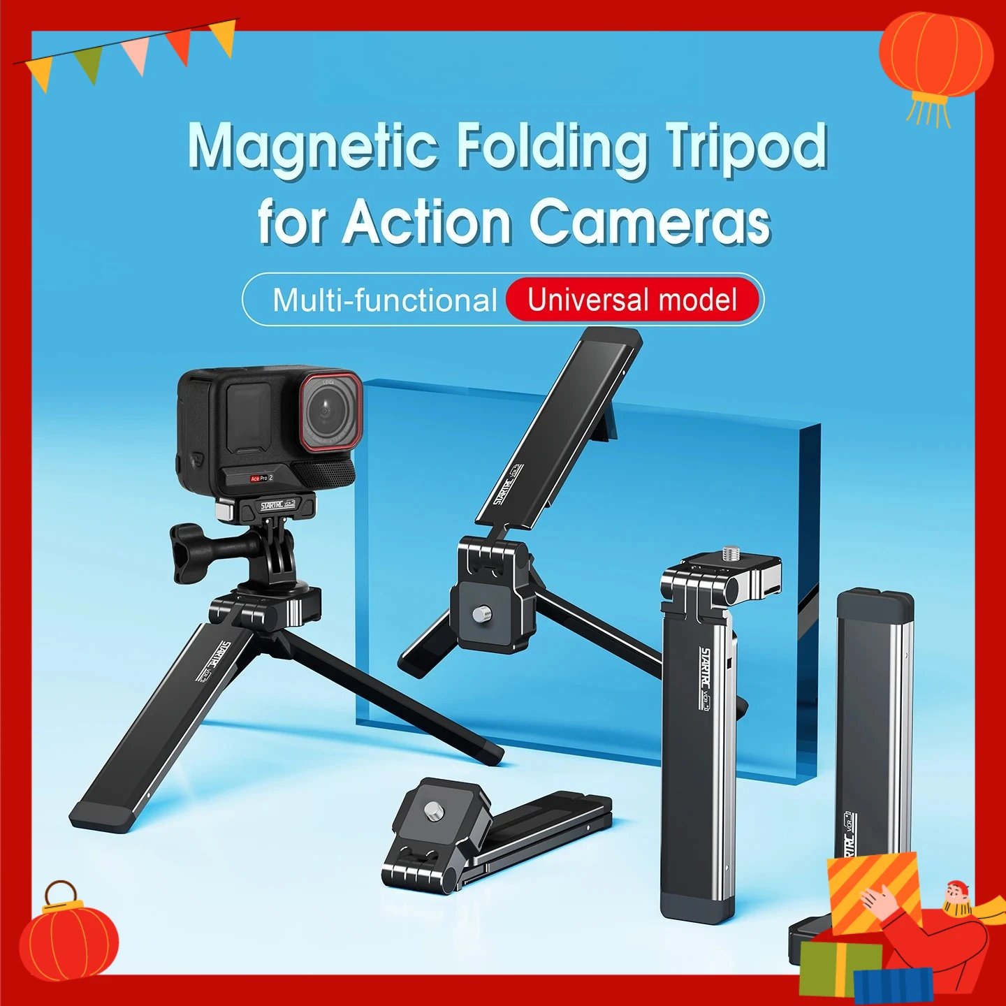 

Магнитный складной штатив для Insta360 X5 X4 Ace Pro 2, аксессуары для камер GoPro, ручной штатив-палка из алюминия, портативная селфи-палка-подставка