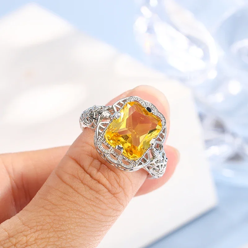 Ladies Rings for Women High-grade Moissanite Citrine Hollow Wedding Engagement Ring High-end Jewelry Luxury Ladies Ring