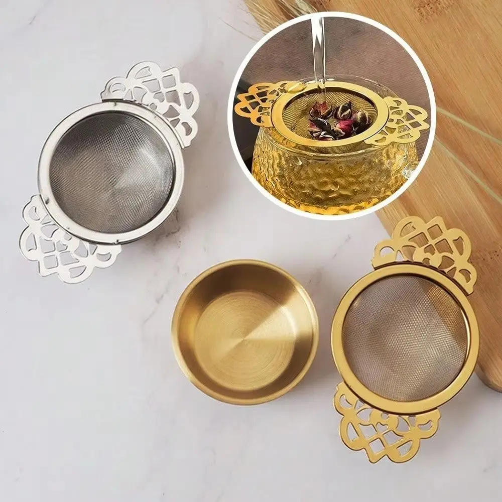 Stainless Steel Double Ear Tea Filter Fine Mesh Easy Clean Hanging Tea Strainer Flower/Long Handle Reusable Lace Tea Infuser