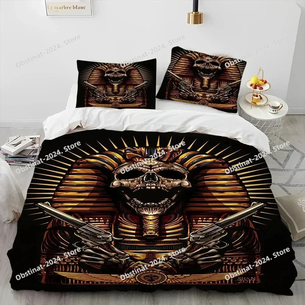 Egyptian Mythology Pharaoh Hieroglyphics Bedding Set Printed Comforter Quilt Bed Cover Pillow Case 3 Pieces Sets Kids Adult Size