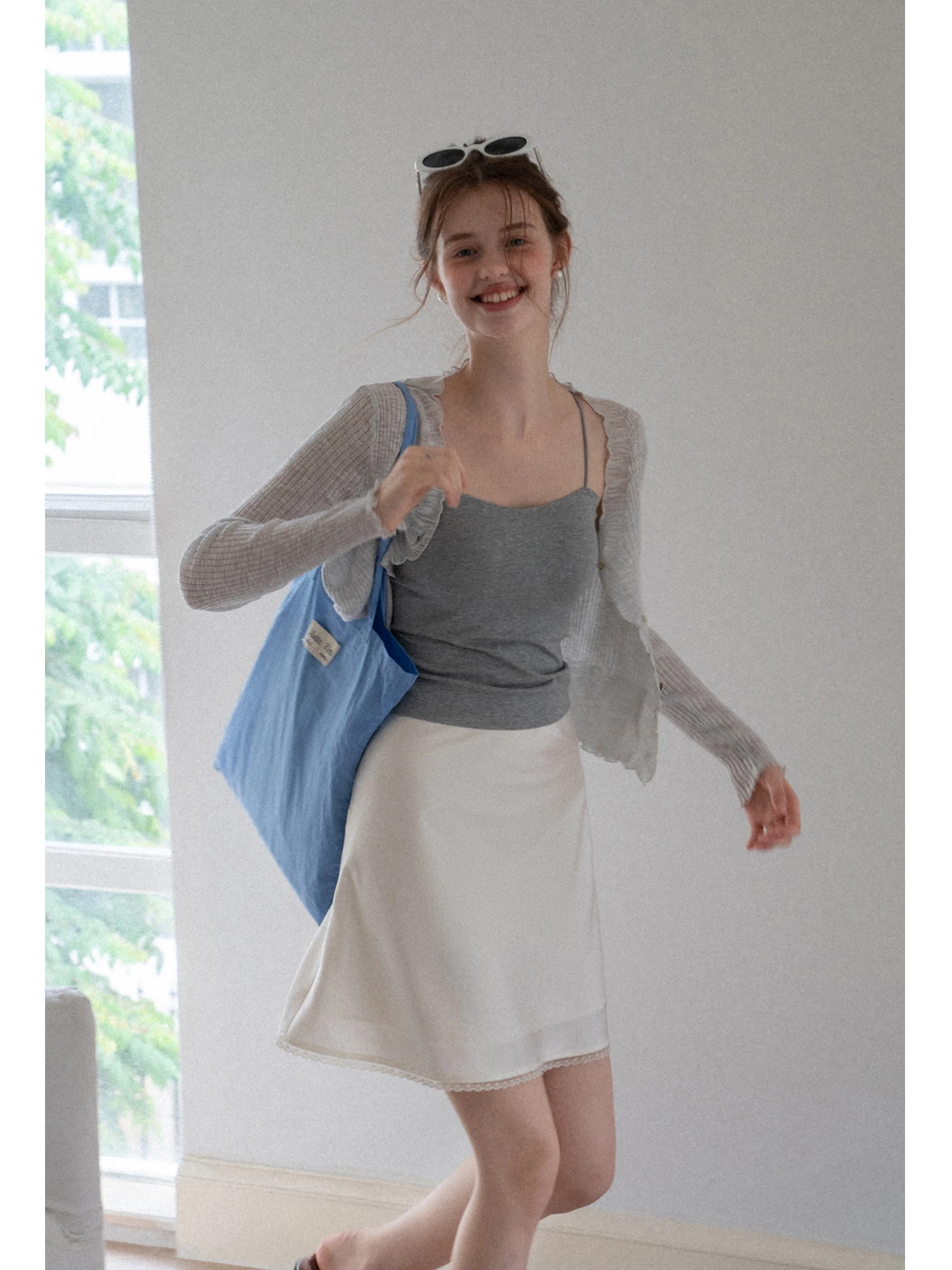 

Eggka Pear Color Drape Satin Lace A-Line Skirt Women's Spring Summer New High Waist Elegant Slimming Commute Skirt