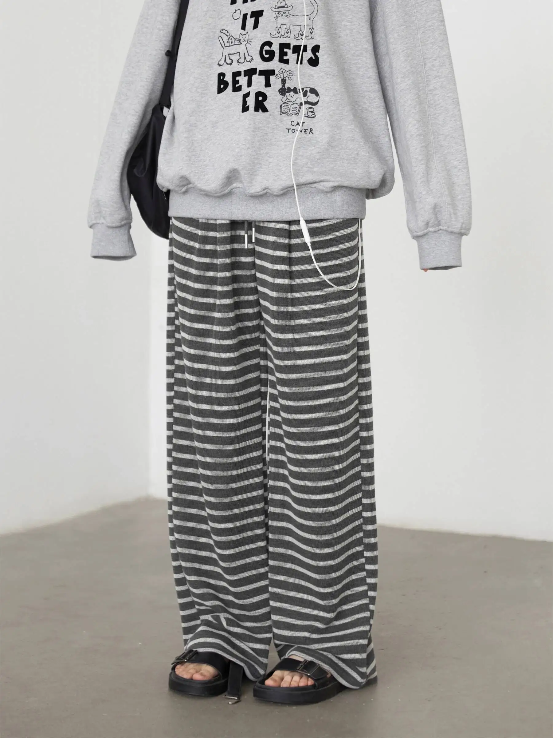 UMI MAO Women Trousers Loose Casual Striped Wide Leg Pants Hanging Straight Casual Trousers Spring Autumn Women