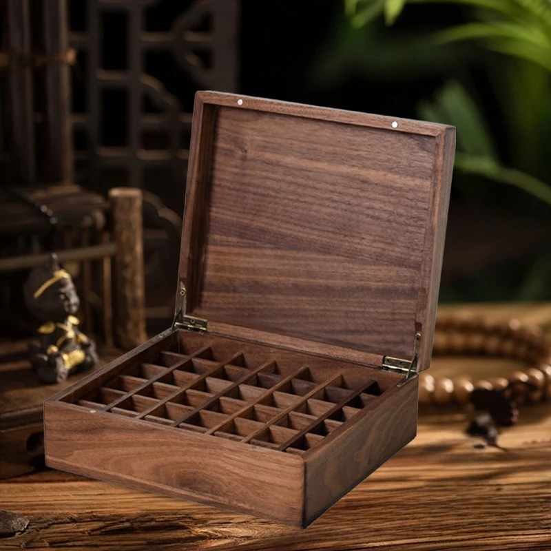 Retro wood essential oil box grid flip-top essential oil bottle packaging box black walnut cosmetic essential oil display box