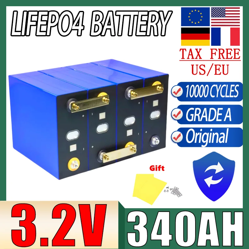 

3.2V 340AH LiFePo4 High-capacity Grade A Battery DIY 12V 24V 48V Camping car Golf cart Rechargeable Battery Tax Free