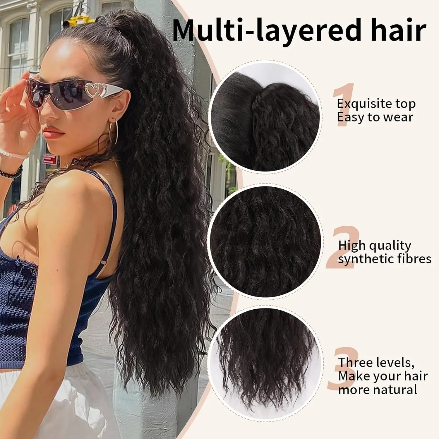 ผมหางม้า EXTENSION Claw 30 "CURLY PONY TAIL คลิปในส่วนขยายของผมปุยธรรมชาติ Hairpiece สังเคราะห์สําหรับผู้หญิงสีดํา
