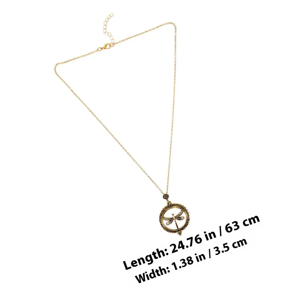 2Pcs Dragonfly Magnifying Necklace 5X Lens Retro Hollow Pendant Jewelry for Women Elegant European American Style Functional