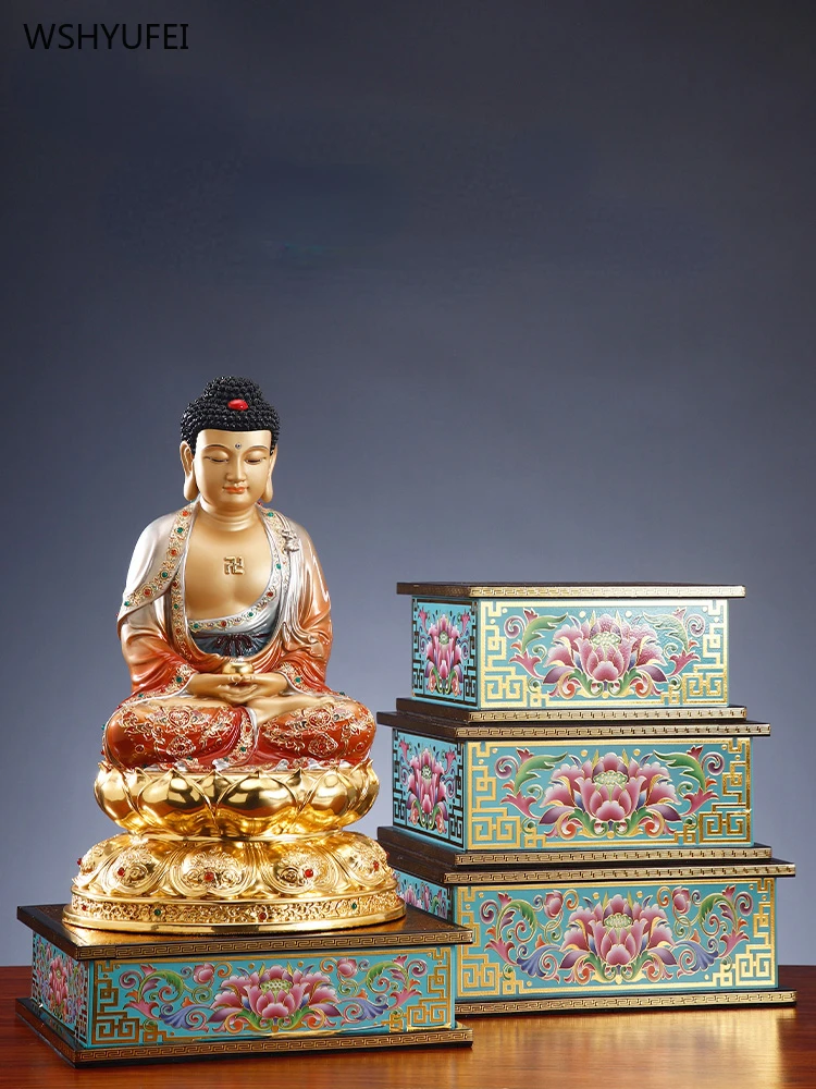 

Buddha statue base Elevated cushion Buddha platform Enamel colored square Guanyin Bodhisattva Wealth God alloy lotus bracket