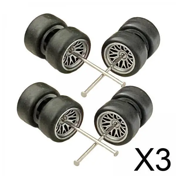 

3x Wheels in 1/64 Scale, Model Simulation, Car Wheels, Tires with Roller Shaft, Miniature Toys for Collectors, Car Models