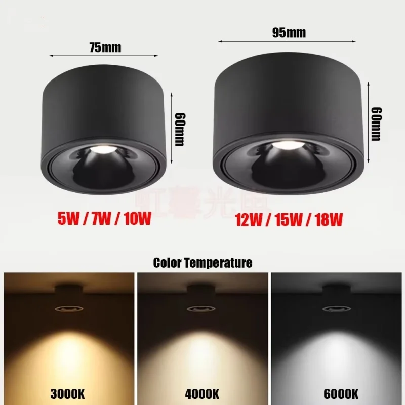 Ultra-Thin Anti-Glare COB LED Surface-Mounted Downlight 5W-18W Energy Efficient Ceiling Light for Living Room Bedroom Study