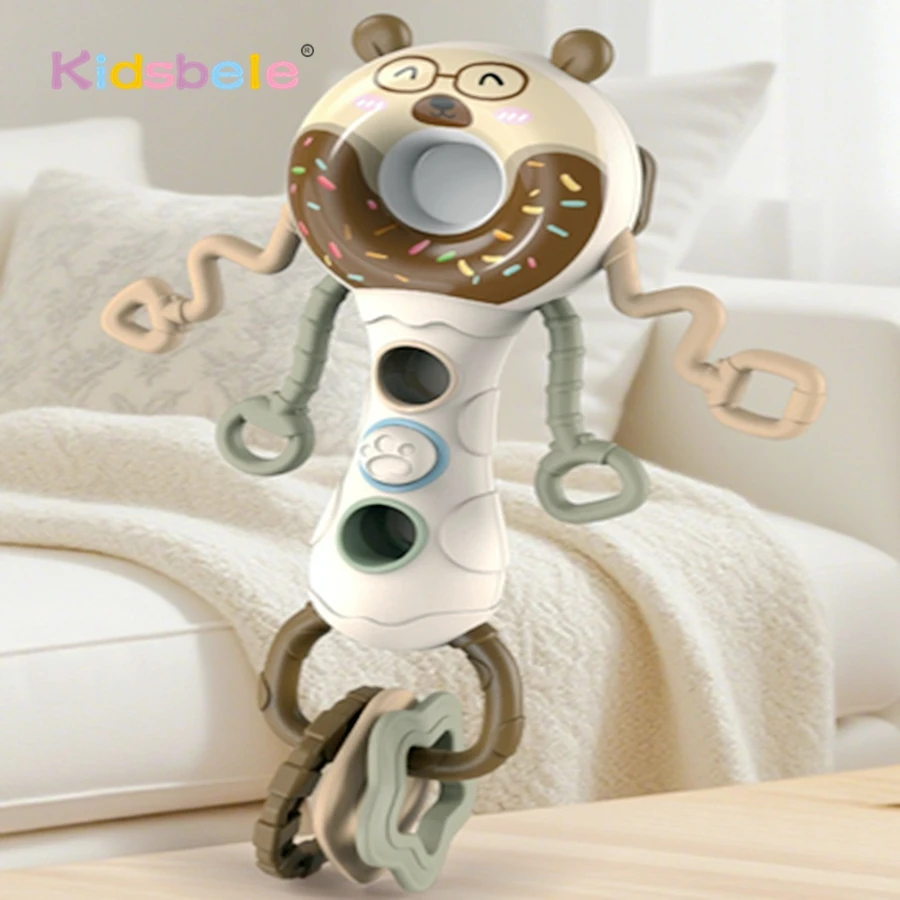 Multifuncional bebê mão-manivela ocupado vara brinquedo 5 em 1 chocalho rotativo brinquedo sensorial recém-nascido deve ter montessori areia martelo brinquedo