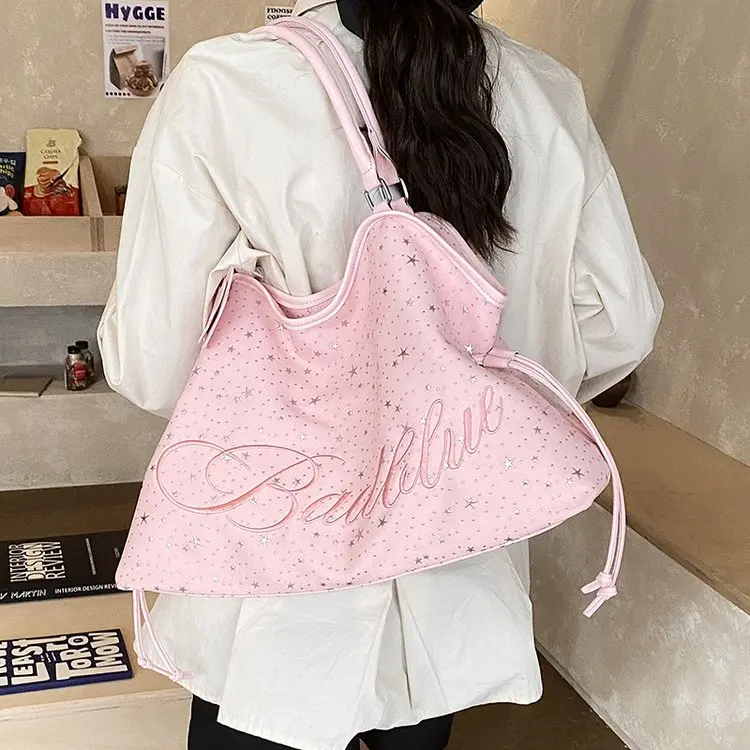 

Women's Korean Fashion Large Capacity Tote Bag, Star Polka Dot Bow Decor, Daily Commute & School Handbag