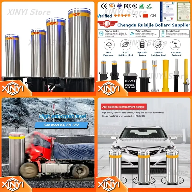for Stainless Steel Powder Coated 2mm Pipe Wall Fully Automatic Lifting Column Retractable Parking Bollard