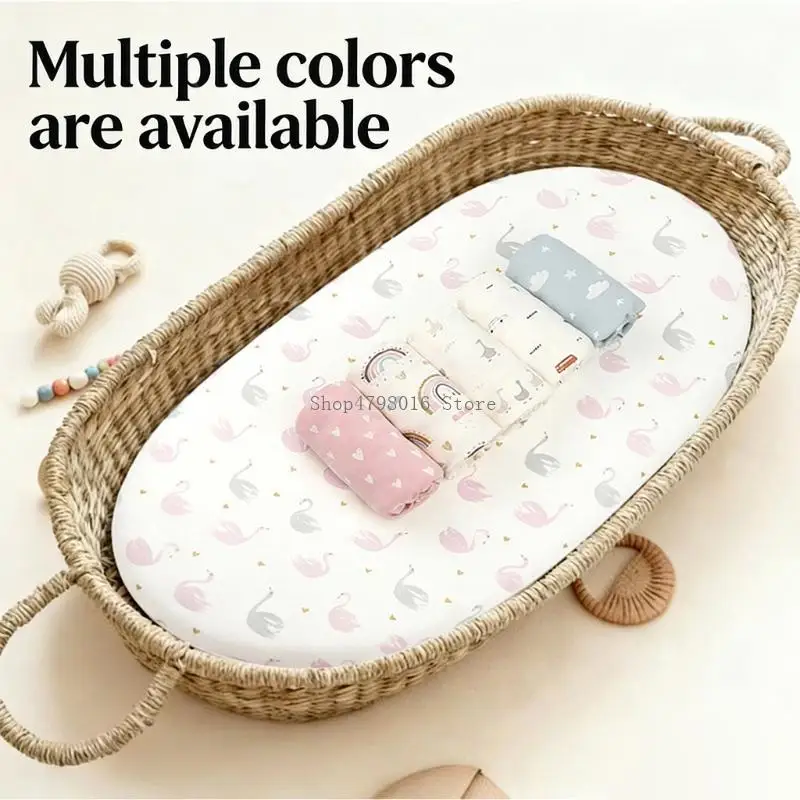 Cartoon Pattern Cotton Bassinet Sheet Secure Elastic Bottom Fit Multiple Crib Machine Dryable For Convenience