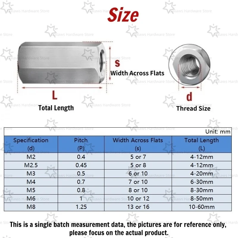 M2-M6 304 Stainless Steel Hex Coupling Nuts,Double Female Thread Extension Standoff Spacers for PCB Stud & Thread Rod Connection