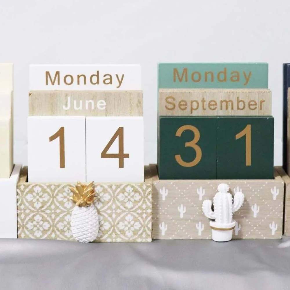 

Эстетический деревянный вечный календарь кактус ручной настольный календарь орнамент украшение дома ананас отображение даты орнамент офис