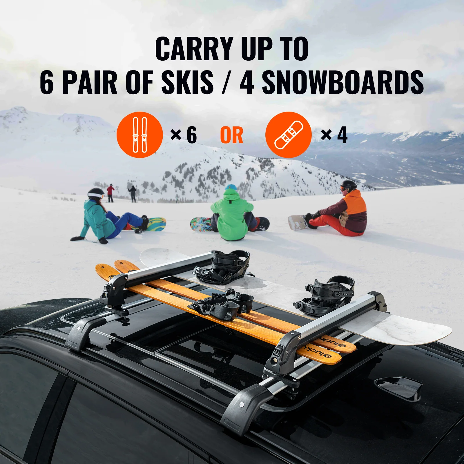 VEVOR Ski and Snowboard Roof Rack 31.7-Inch Universal Ski Rack Car Roof Fit Most Crossbars Carry up to 6 Pairs of Snowboards