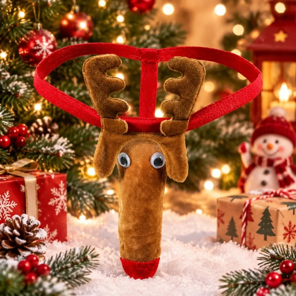 Fashion Christmas Elephant Nose Thongs Reindeer Briefs Men's Underwear Exposed Funny Underpants Men
