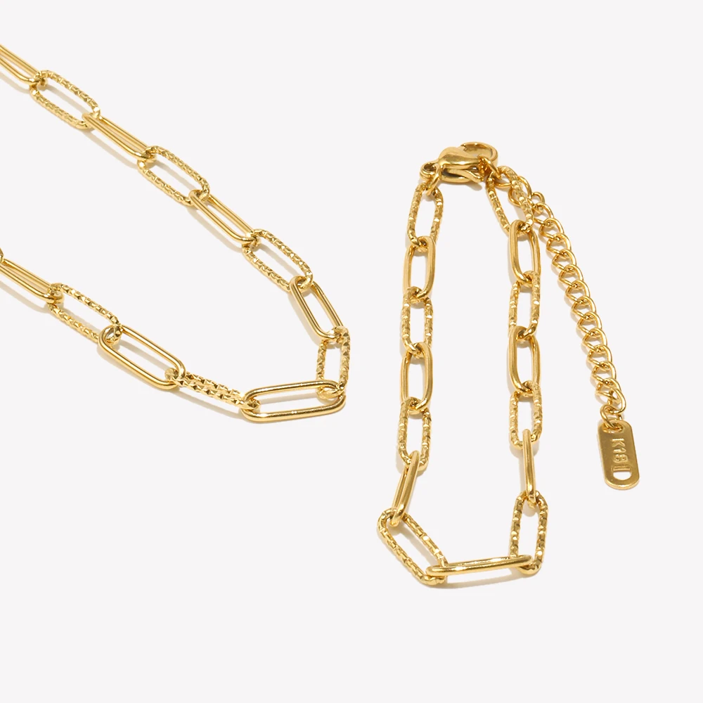 2024 New Stylish Hypoallergenic Thin Delicate Paper Clip Link Chain Necklace Bracelet Jewelry Set Stainless Steel Chain Necklace