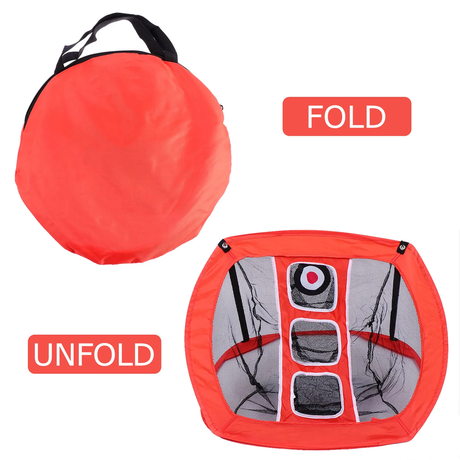 مجموعة واحدة من شبكة تدريب الجولف المتينة المحمولة المصنوعة من النايلون للاستخدام الداخلي والخارجي، مجموعة وسادة بإطار ثابت من النايلون