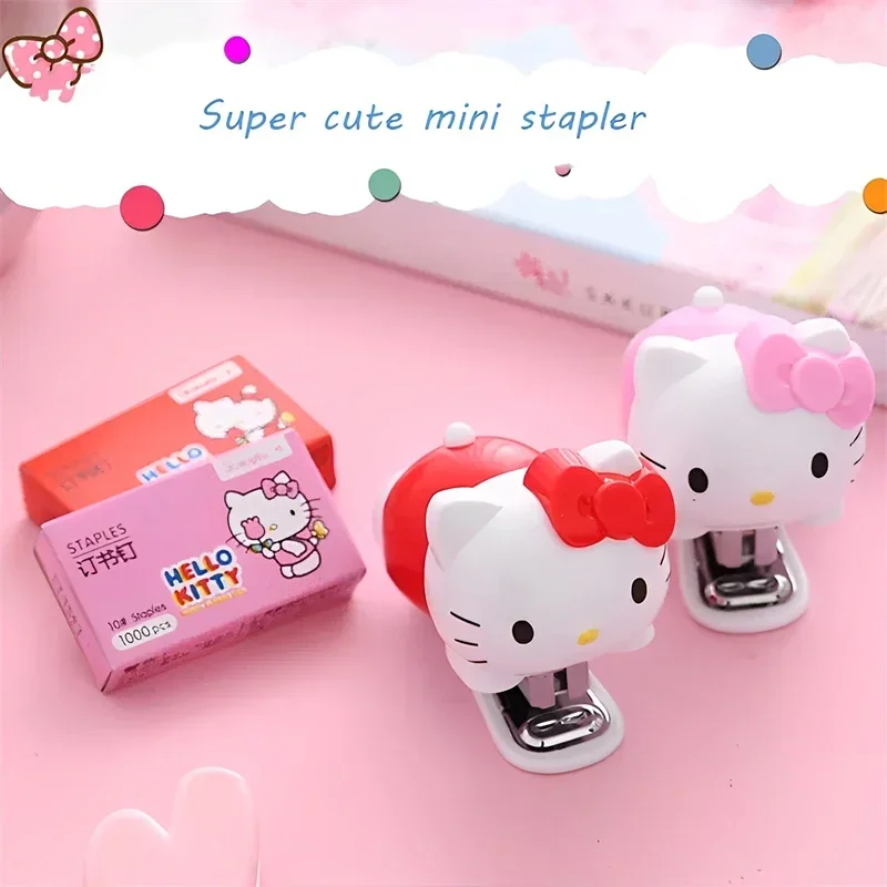 Sanrio Kawaii Hello Kitty Stapler Cartoon Portable Mini Book Binder Compact Office Binding Send Nails Student School Supplies