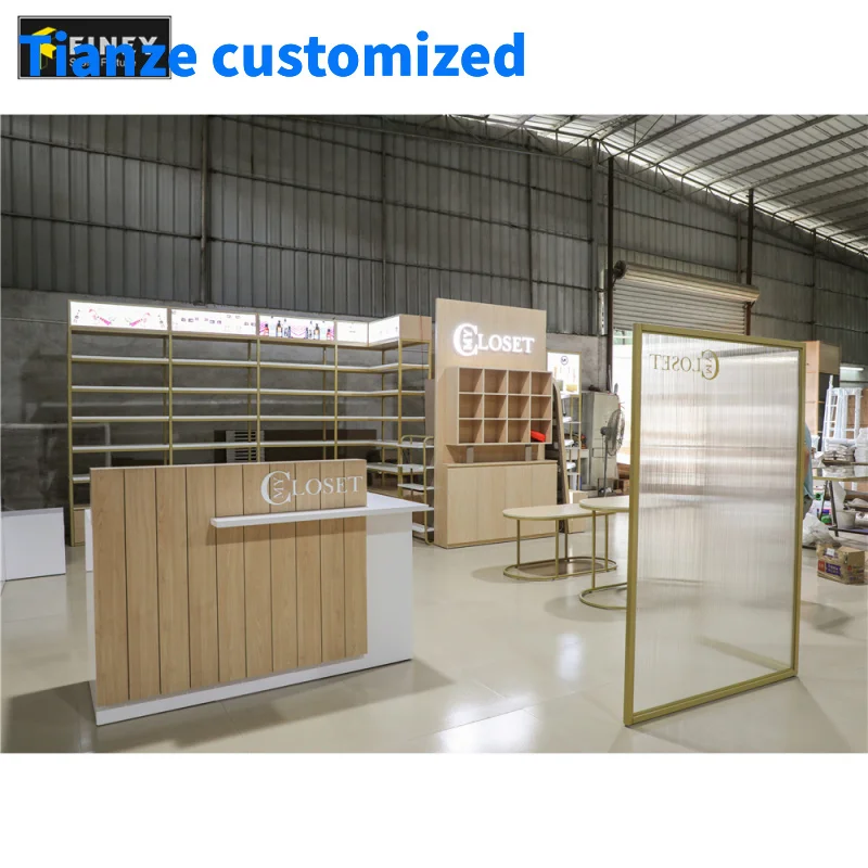 

（customized）Clothes Shop Interior Clothing Rack Clothing Store Furniture Apparel Retail Table Shelving Metal Garment Displ