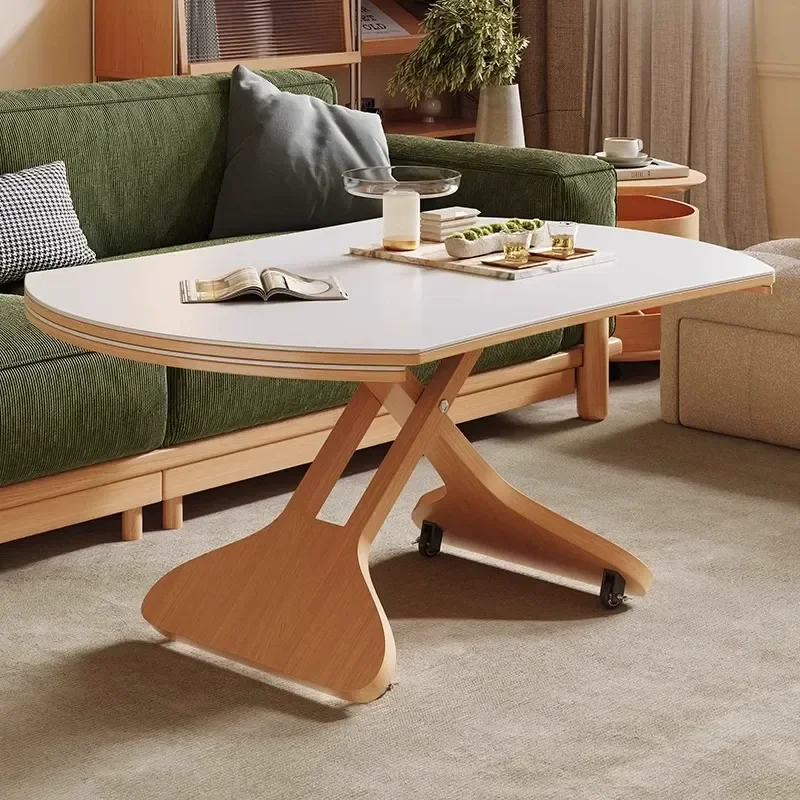 Multifunctional Rotating Rock Slab Lifting Coffee Table Dining Table Dual Purpose Integrated Walnut Small Apartment Household