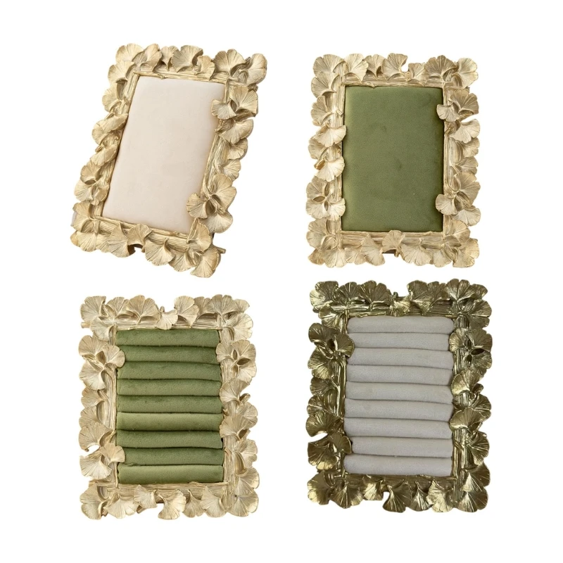 E15A Artistic Velvety Ring Tray With Resin Border Natural Ginkgos Design Jewelry For Boutiques