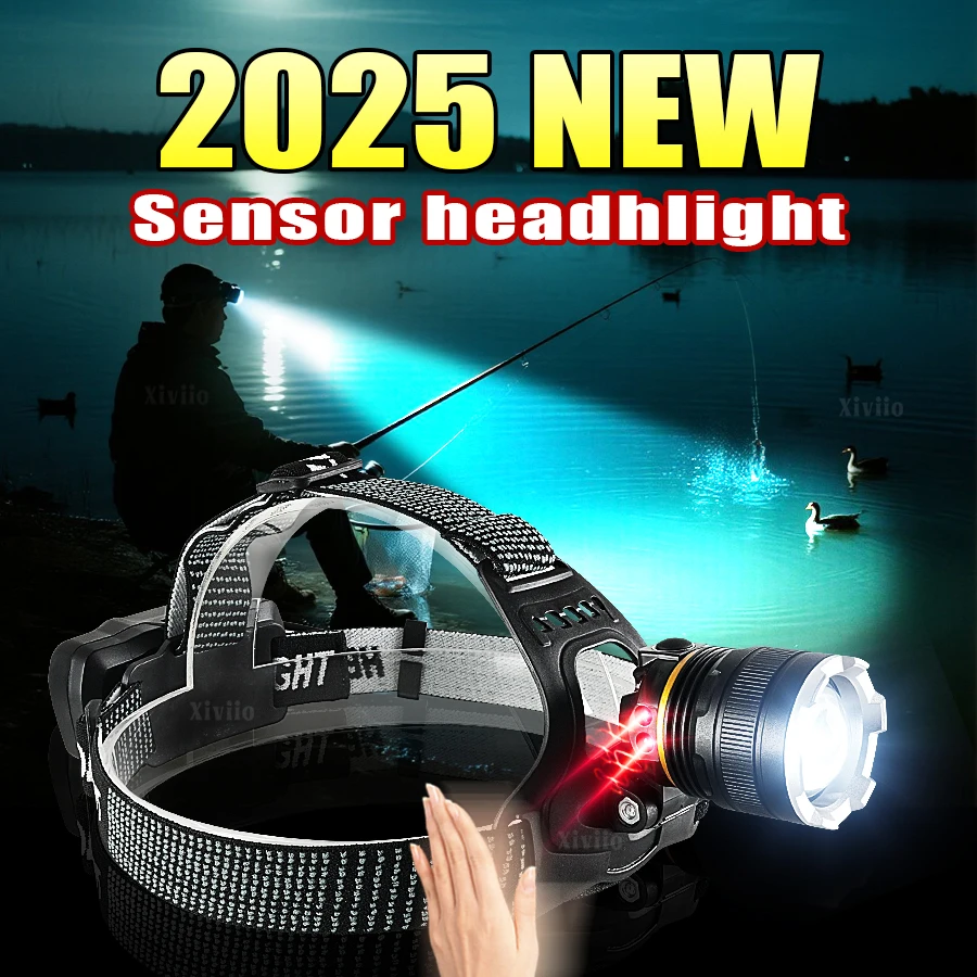 

Powerful Head Flashlight XHP 70 Headlight Zoom Sensor Rechargeable LED Headlamp Outdoor Multi-Function Head Torch Lantern Lamps
