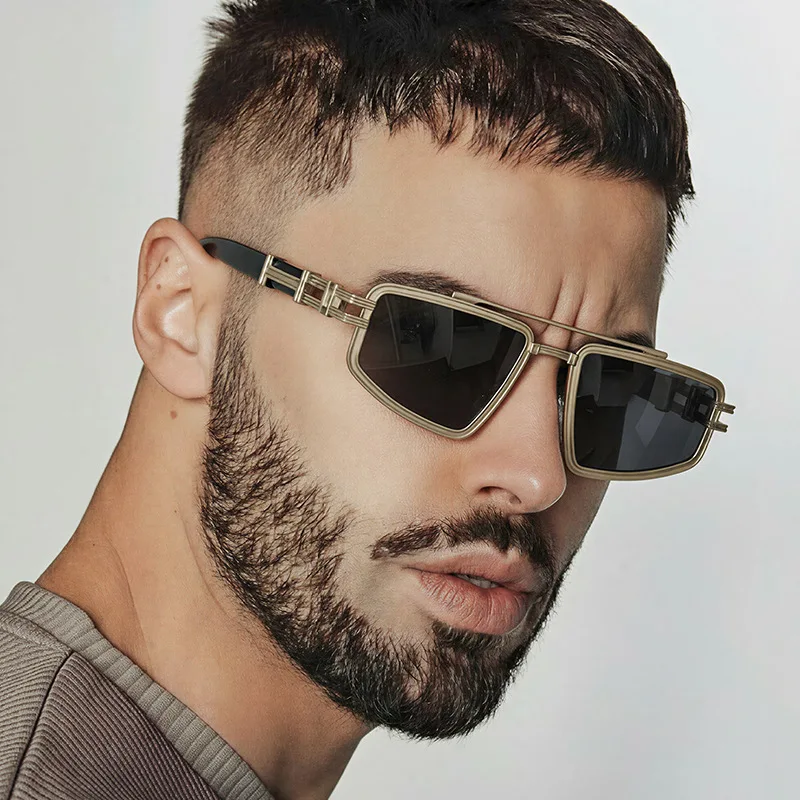 

New Men's Square Sunglasses Unisex Metal Sunglasses Outdoor Punk Glasses Trendy Double Beam Retro Small Frame Sunglasses UV400
