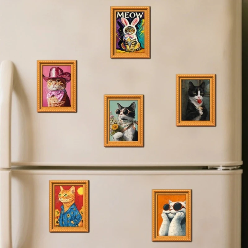 Vintage Wooden Fridge Magnet Noble Cat Portrait in Retro Oil Painting Whimsical Refrigerator Sticker for Home & Kitchen Decor