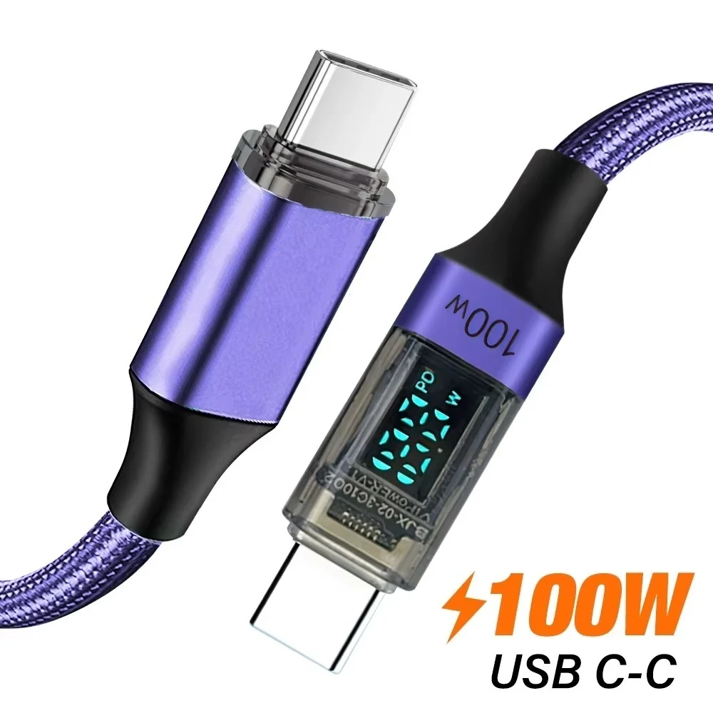 

Кабель PD 100 Вт USB C с цифровым дисплеем, шнур передачи данных USB C к C, линия быстрой зарядки 0,5 м/1 м/2 м для зарядки типа C для мобильного телефона, ноутбука