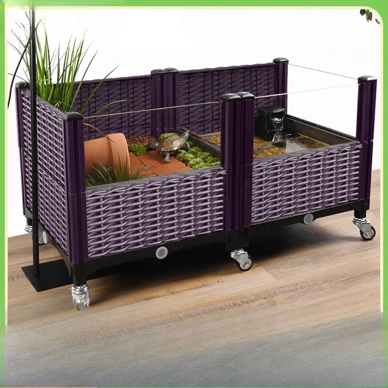 

Customized ecological turtle tank large landscaping glass feeding box with sunscreen yellow edge planting box villa