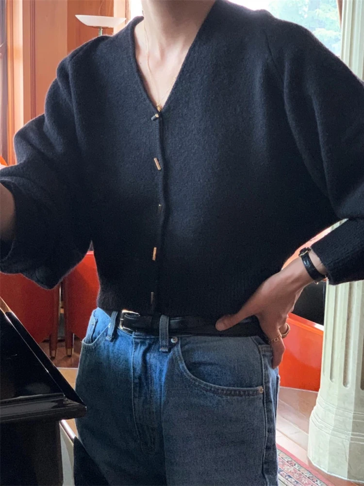 

Bla V-Ne Knitted Open Cardigan Women's Loose Slimming ort Sweater Jaet Autumn 2023 Faionable Casual Sle Long Sve