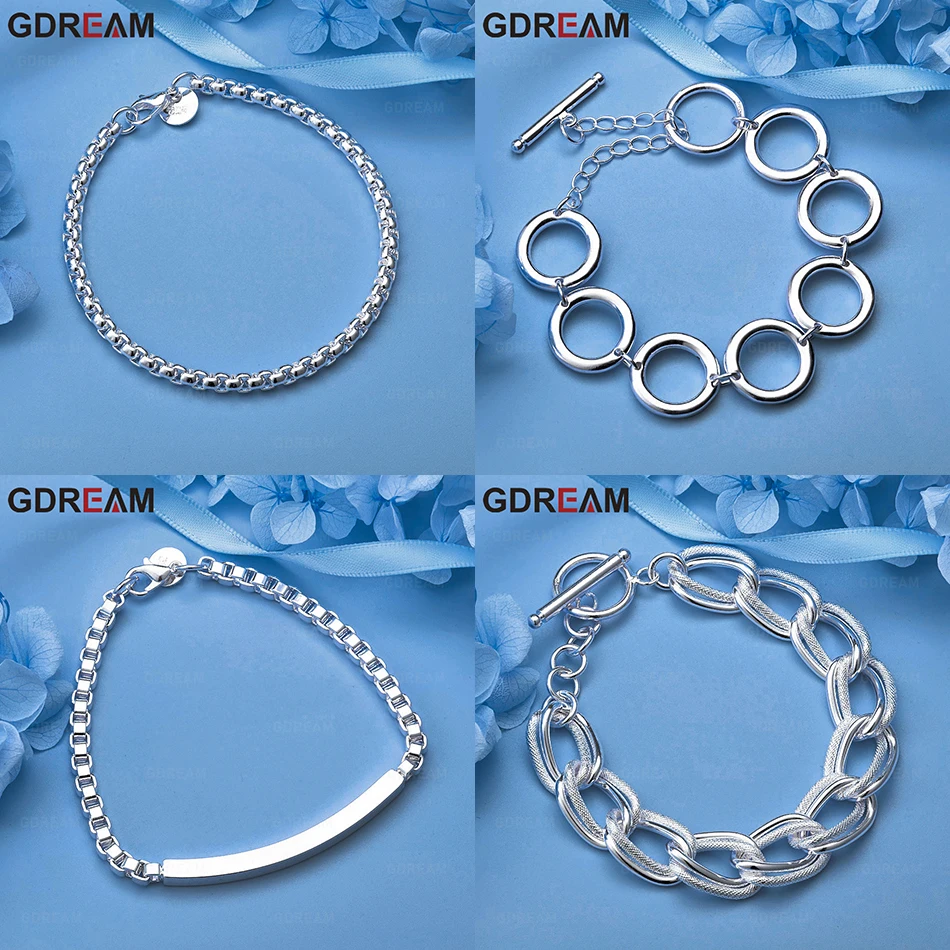 

GDREAM 925 Sterling Silver Smooth Metal Ring Ot Buckle Bracelet Charm Versatile Women'S Party Jewelry