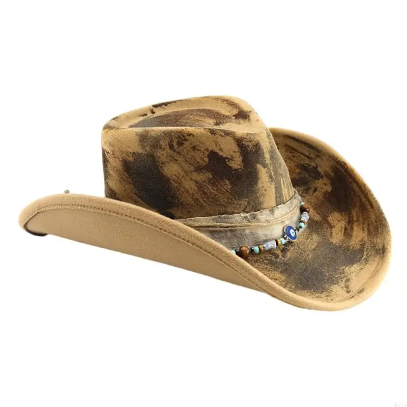 

L5YA Adjustable Western Hat Khaki Distressed Durable Breathable Fabric Perfect For Music Festivals Outdoor Activities