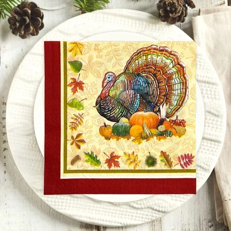 20pcs/Pac 33*33cm Maple Leaf Pumpkin Turkey Thanksgiving Elements Party Decoration Paper Napkin Disposable Paper Placemat