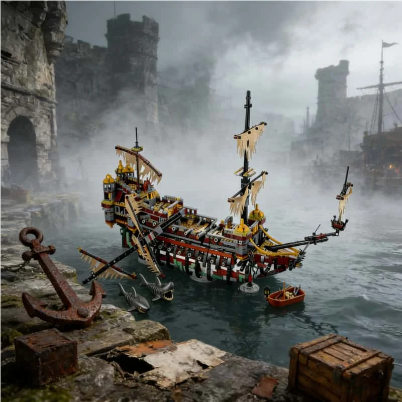 

MOC Warship Ghost Ship Salacha Warship Mini Silent Mary Pirate Ship Brick Pirate Model Children's Christmas Building Block Toy