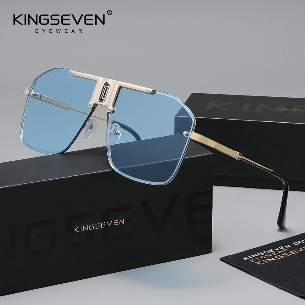 KINGSEVEN Conjoined Square Sunglasses Women Men Decorative Glasses Frameless Oversized Metal Frame UV400