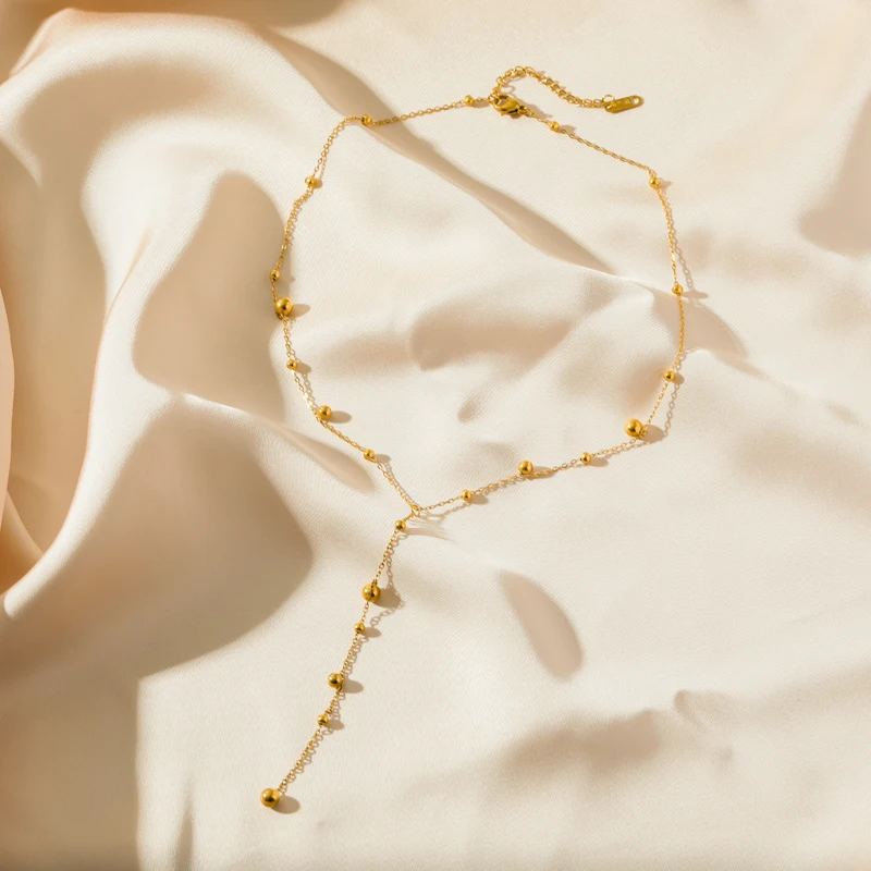 EILIECK stal nierdzewna 316L złoty kolor koraliki długi naszyjnik dla kobiet moda Choker łańcuszek do obojczyka biżuteria prezent ślubny — zdjęcie 5