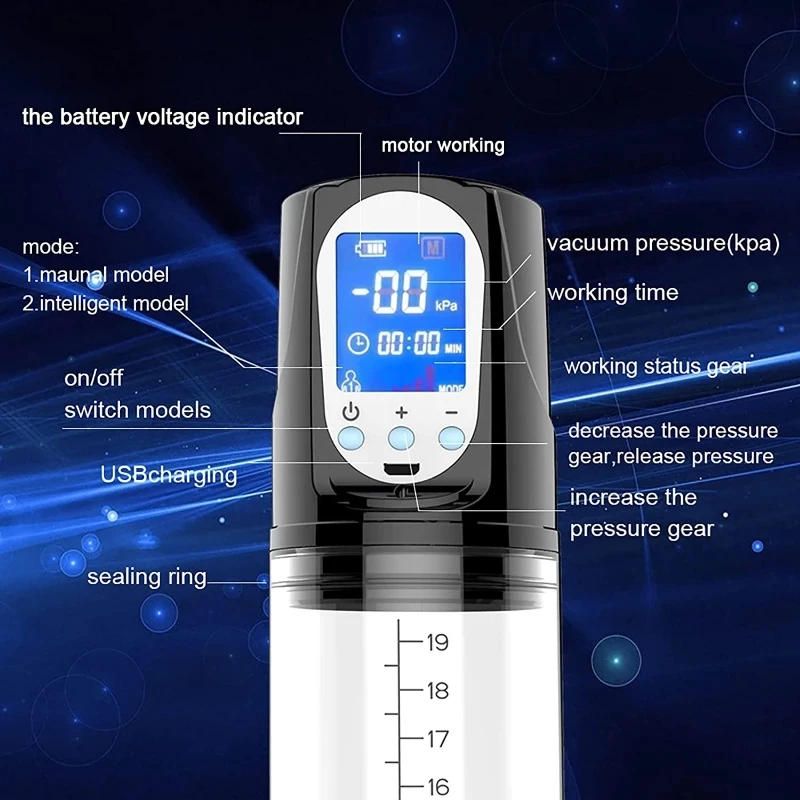 HESEKS LCD Electric Penis Pump Penis Enlargement Extend Pump Penis Trainer Male Masturbators Cup Dick Pump Sex Toys for Men