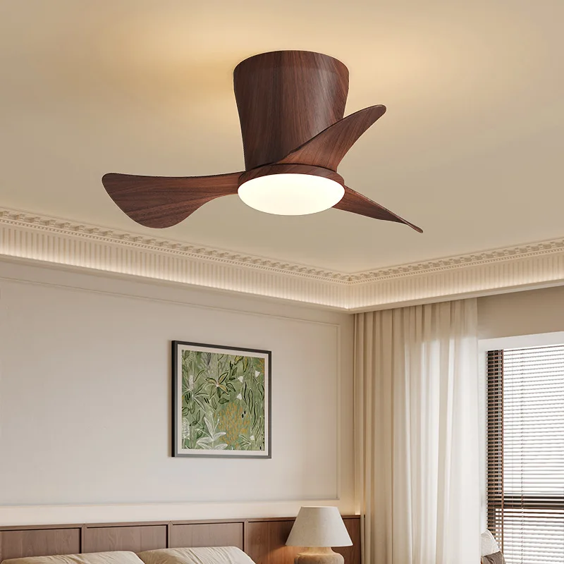 Middle aged fan lamp, living room, dining room, bedroom, silent ceiling fan lamp, walnut style household French retro fan