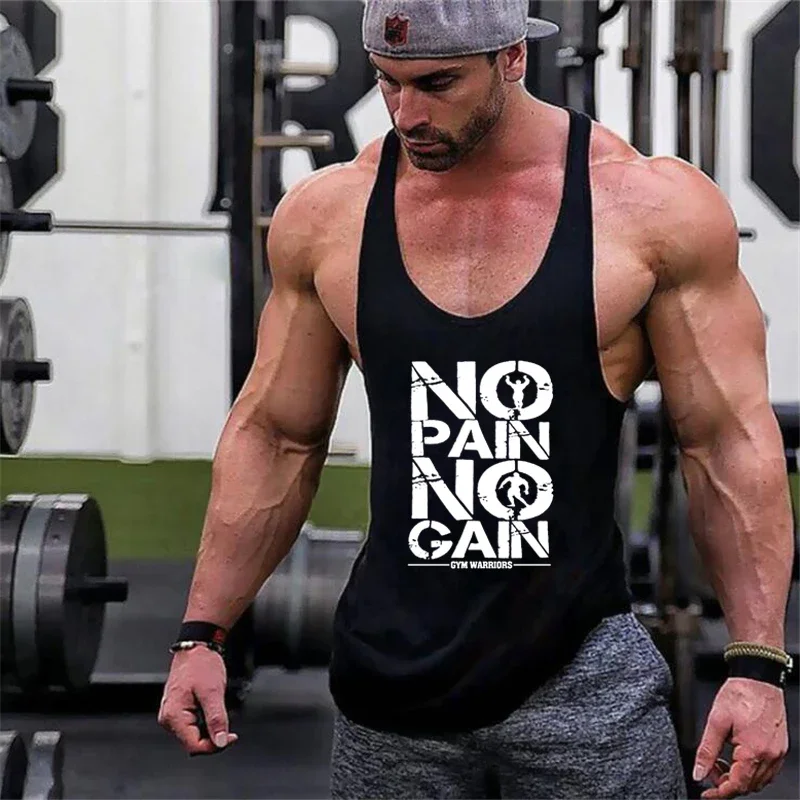 Mens Running Vests Bodybuilding Stringer Tank Top Cotton Gym Sleeveless Shirt Fitness Singlets Sportswear Workout Tanktop