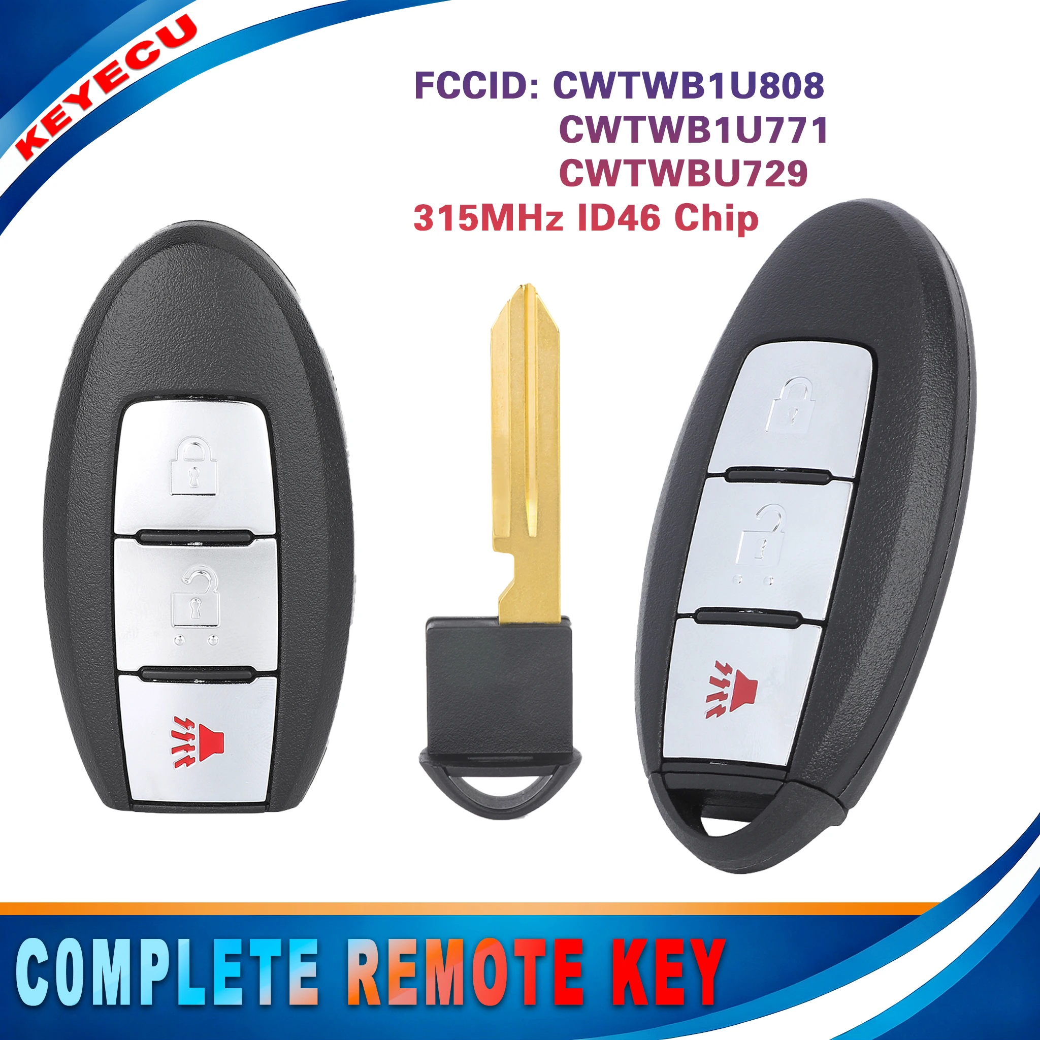 KEYECU for Nissan Cube Juke Quest Leaf Versa Pathfinder Armada Rogu Smart Remote Key Fob 3 Button CWTWB1U808/771/729 315MHz ID46