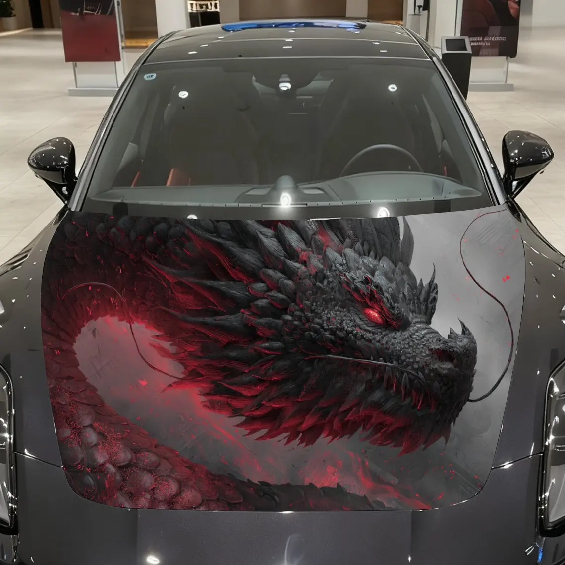 Blood-scale Flame-domain Demon Dragon Print car hood stickers, waterproof self-adhesive, scratch resistant, easy to stick, durab