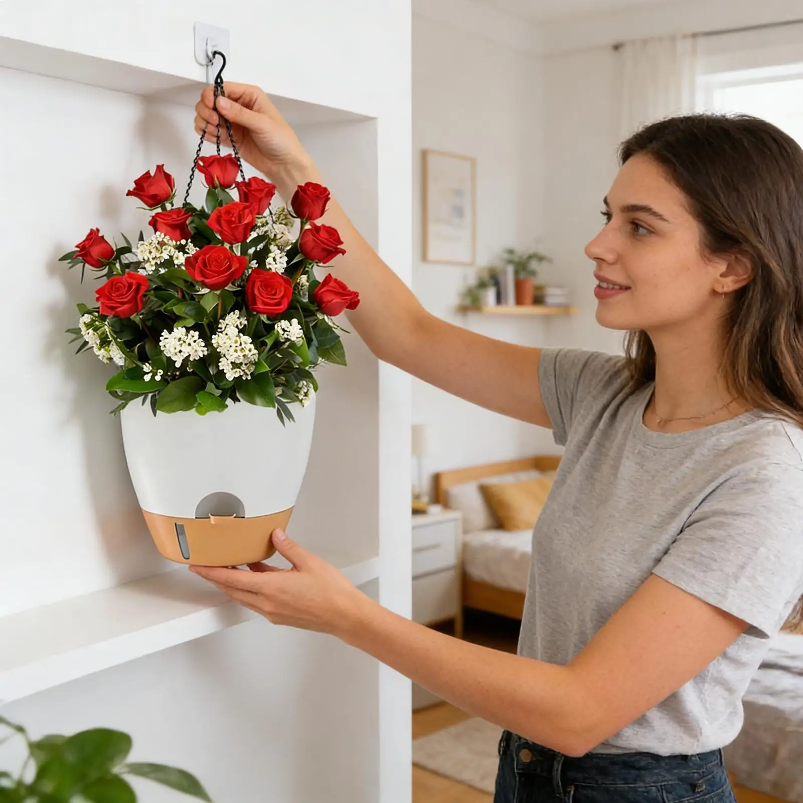 

Self Watering Planter With Chain Decorative Basket 2 Pieces Plant Baskets Wall Decorations For Indoor Outdoor Home Wall Window