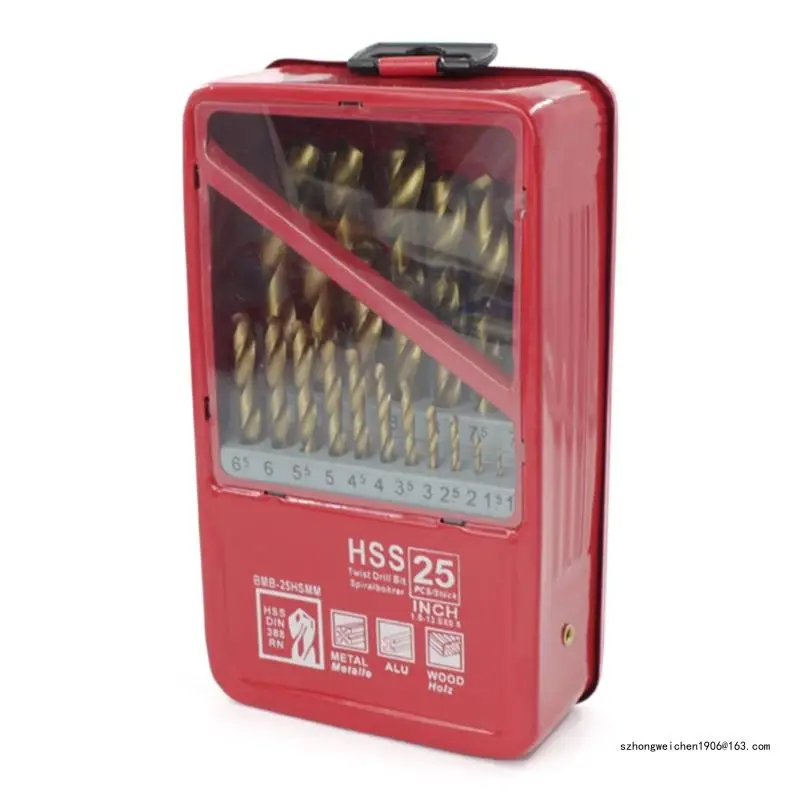 

28GF 25Pcs Twist Drill Bit Set High Speed Steel Drill Bits with Storage Box for Steel Plastic Metal Aluminum